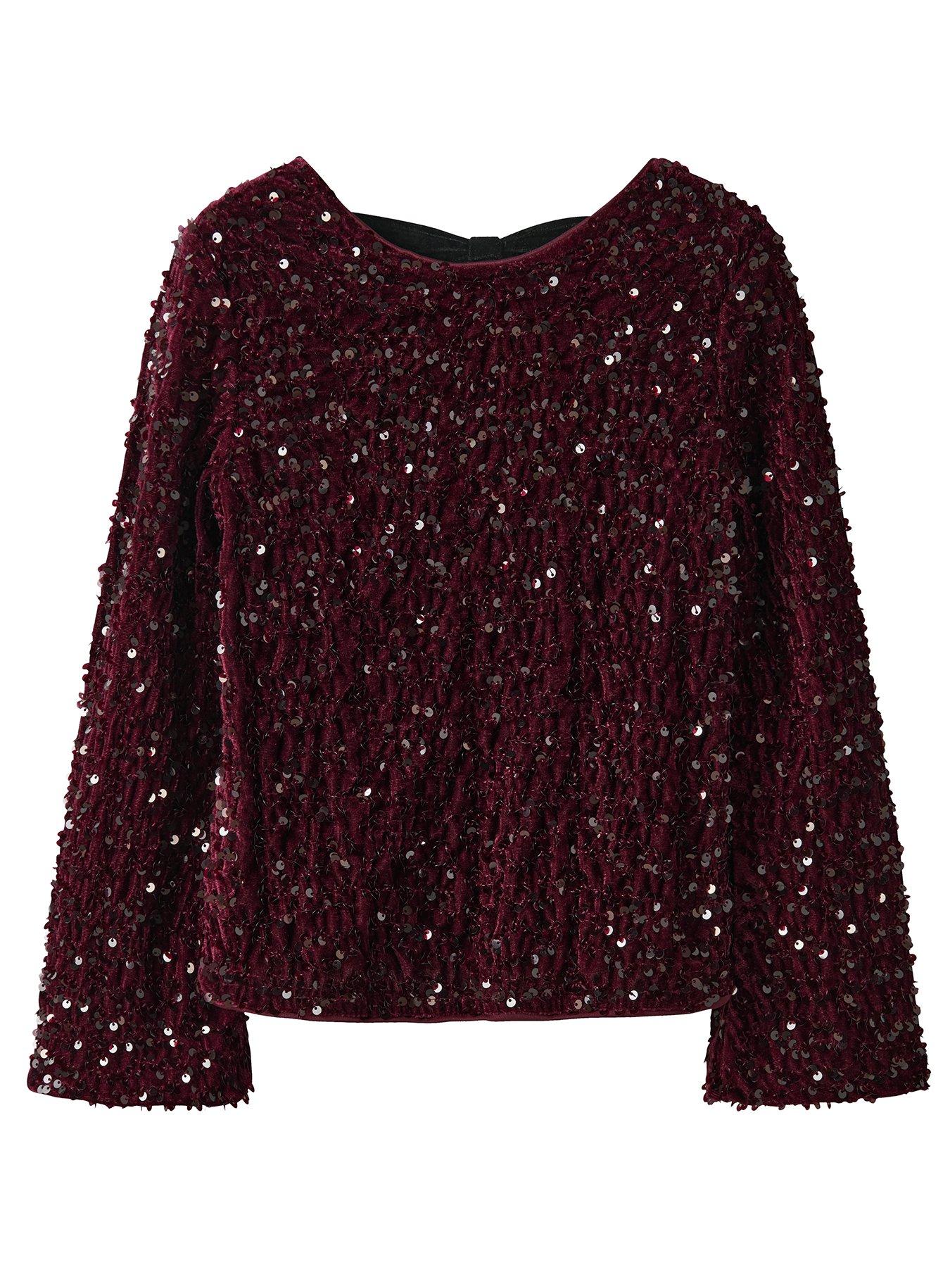  image of name-it-girls-bow-back-sequin-long-sleeve-top-dark-red