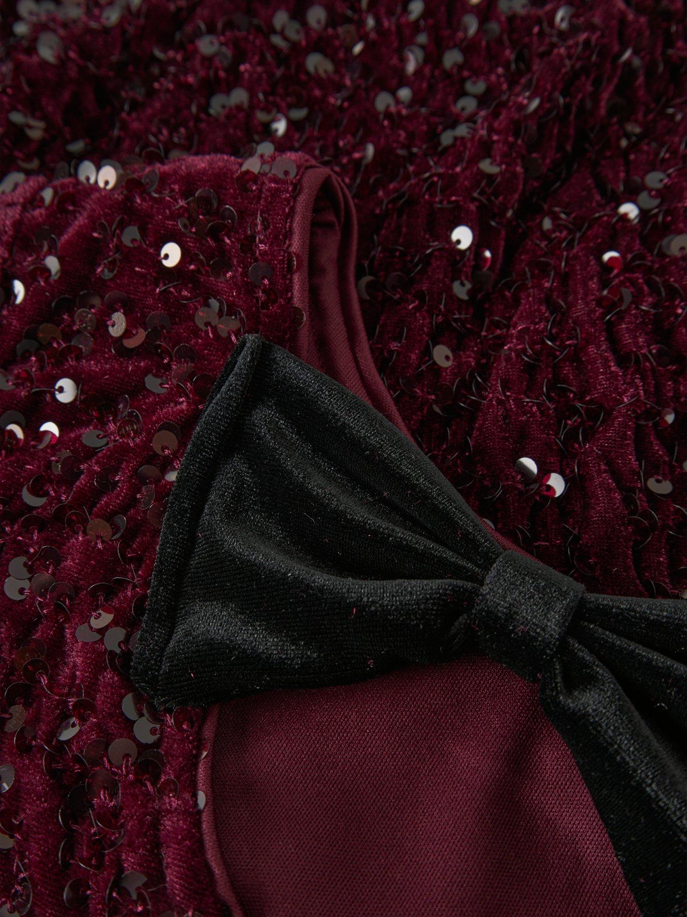  image of name-it-girls-bow-back-sequin-long-sleeve-top-dark-red