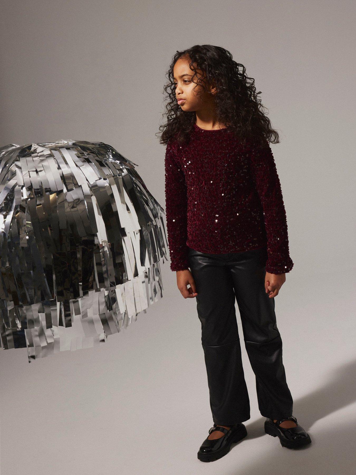  image of name-it-girls-bow-back-sequin-long-sleeve-top-dark-red