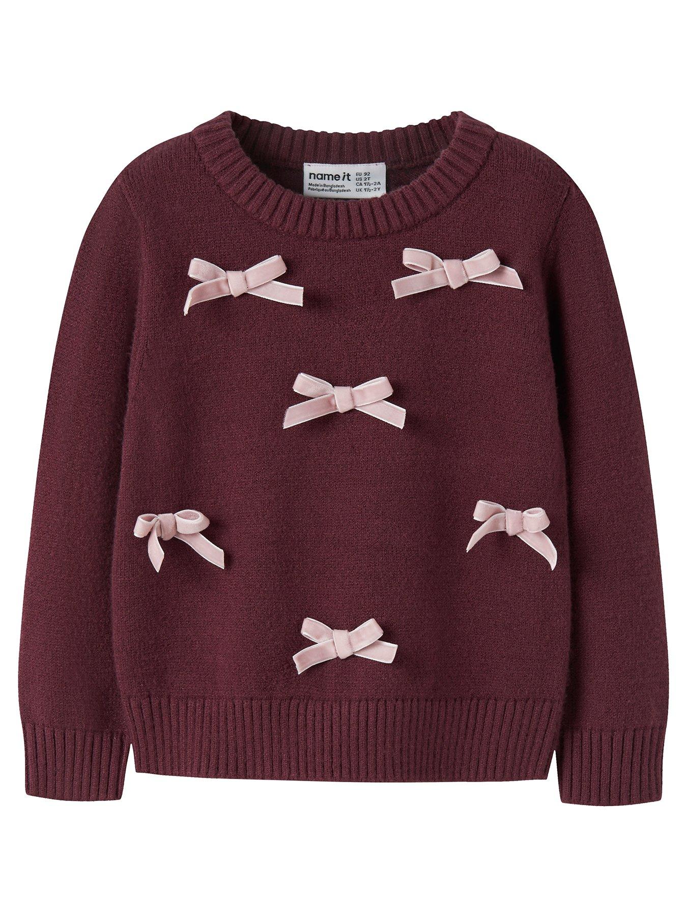  image of name-it-mini-girls-3d-bow-knitted-jumper-dark-red