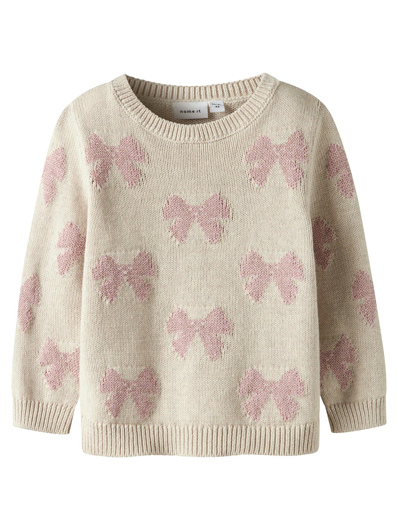  image of name-it-mini-girls-bow-knitted-jumper-cream