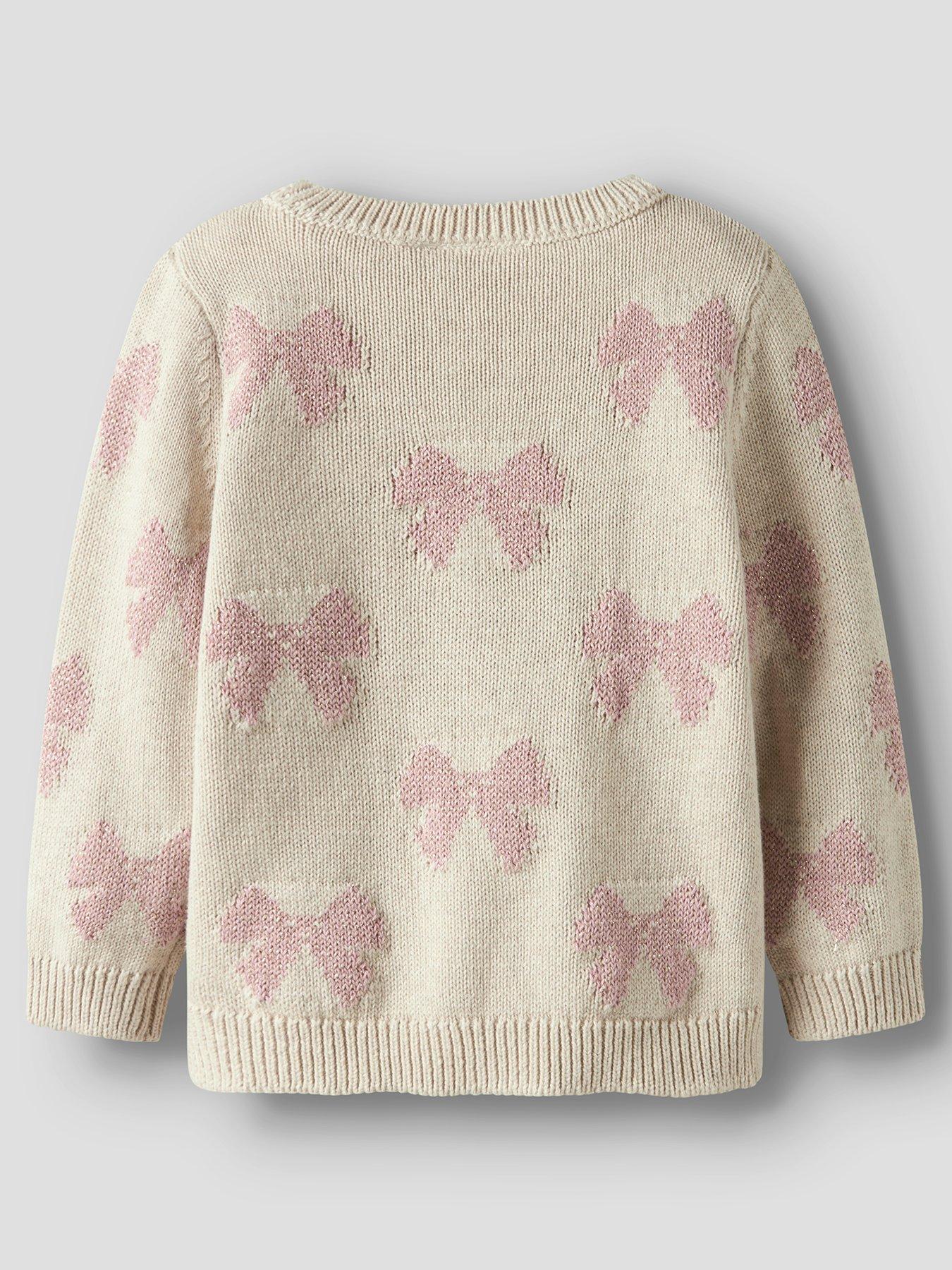  image of name-it-mini-girls-bow-knitted-jumper-cream