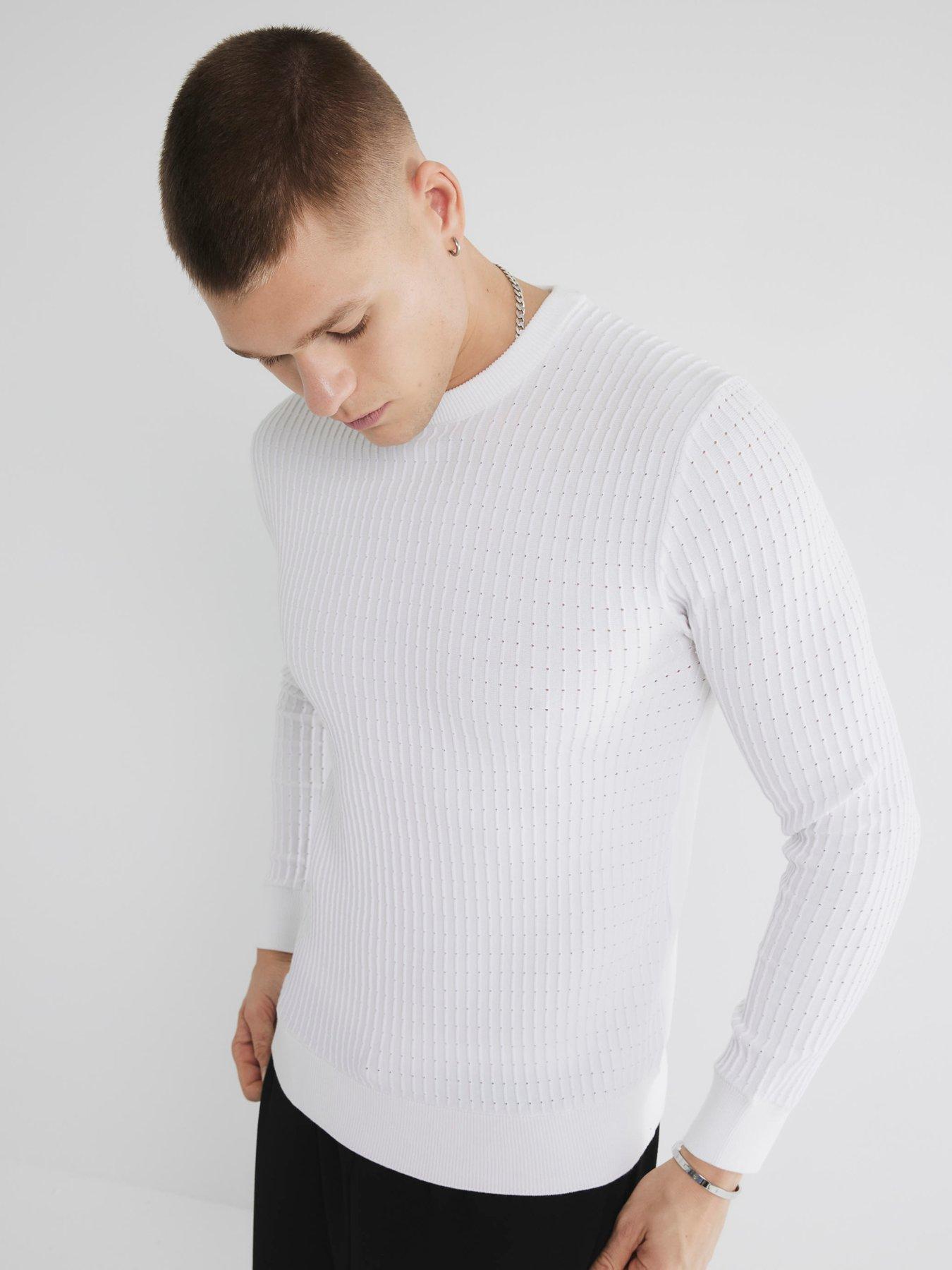 Image 4 of 6 of River Island Brick Muscle Fit Knitted Jumper - White