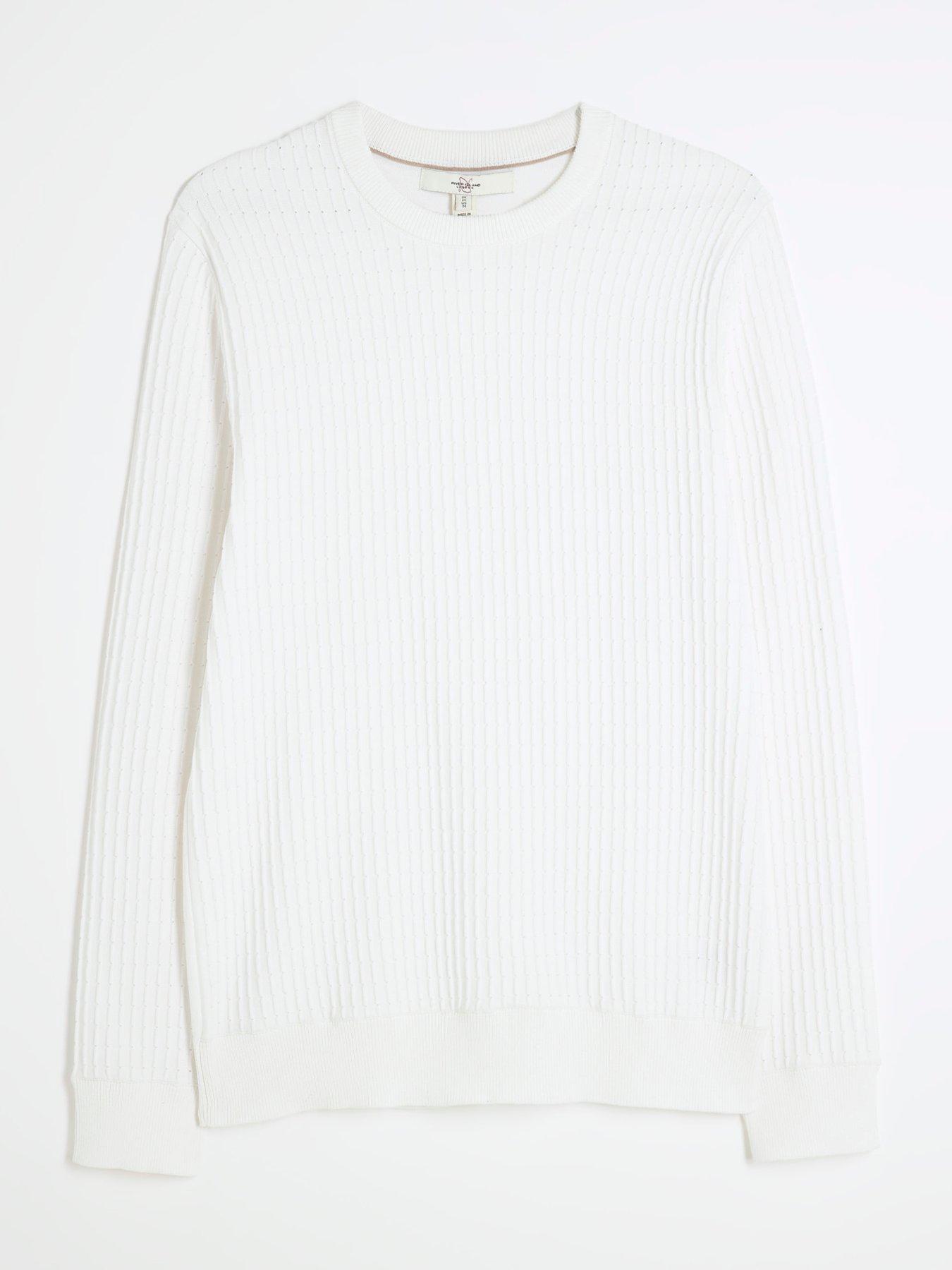Image 5 of 6 of River Island Brick Muscle Fit Knitted Jumper - White