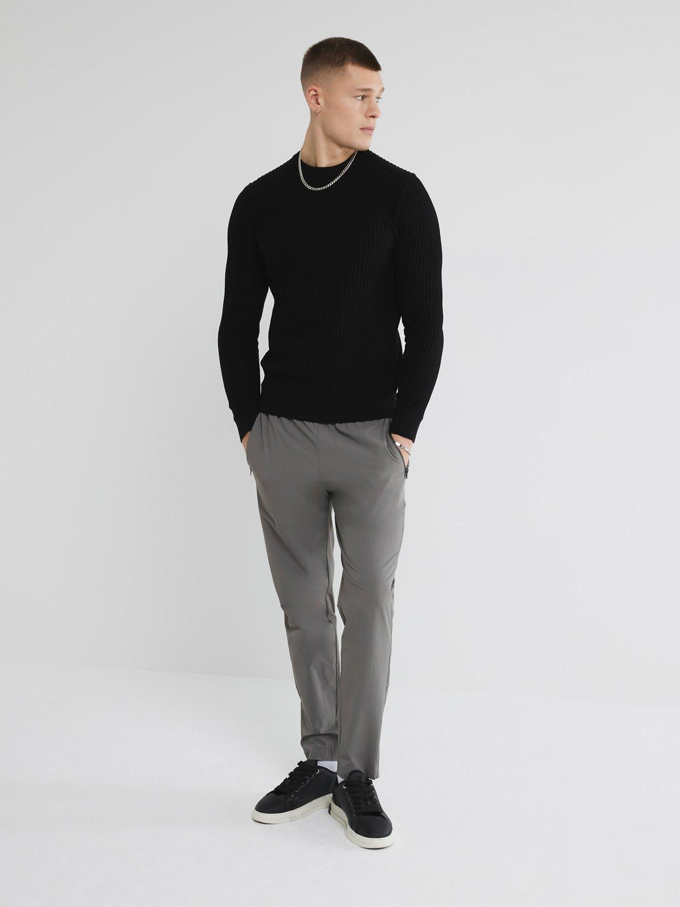 Image 3 of 6 of River Island Brick Muscle Fit Knitted Jumper - Black