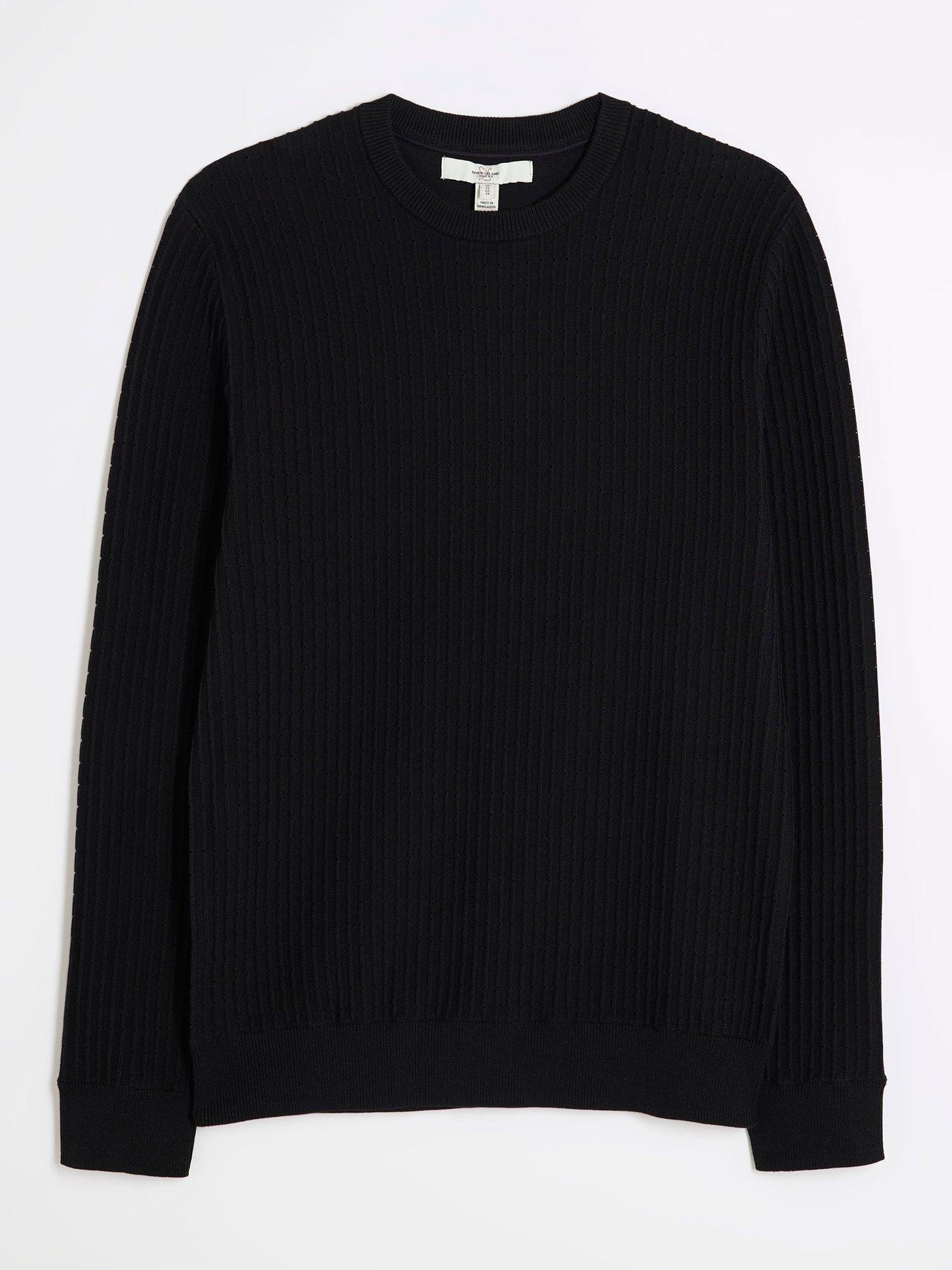 Image 5 of 6 of River Island Brick Muscle Fit Knitted Jumper - Black