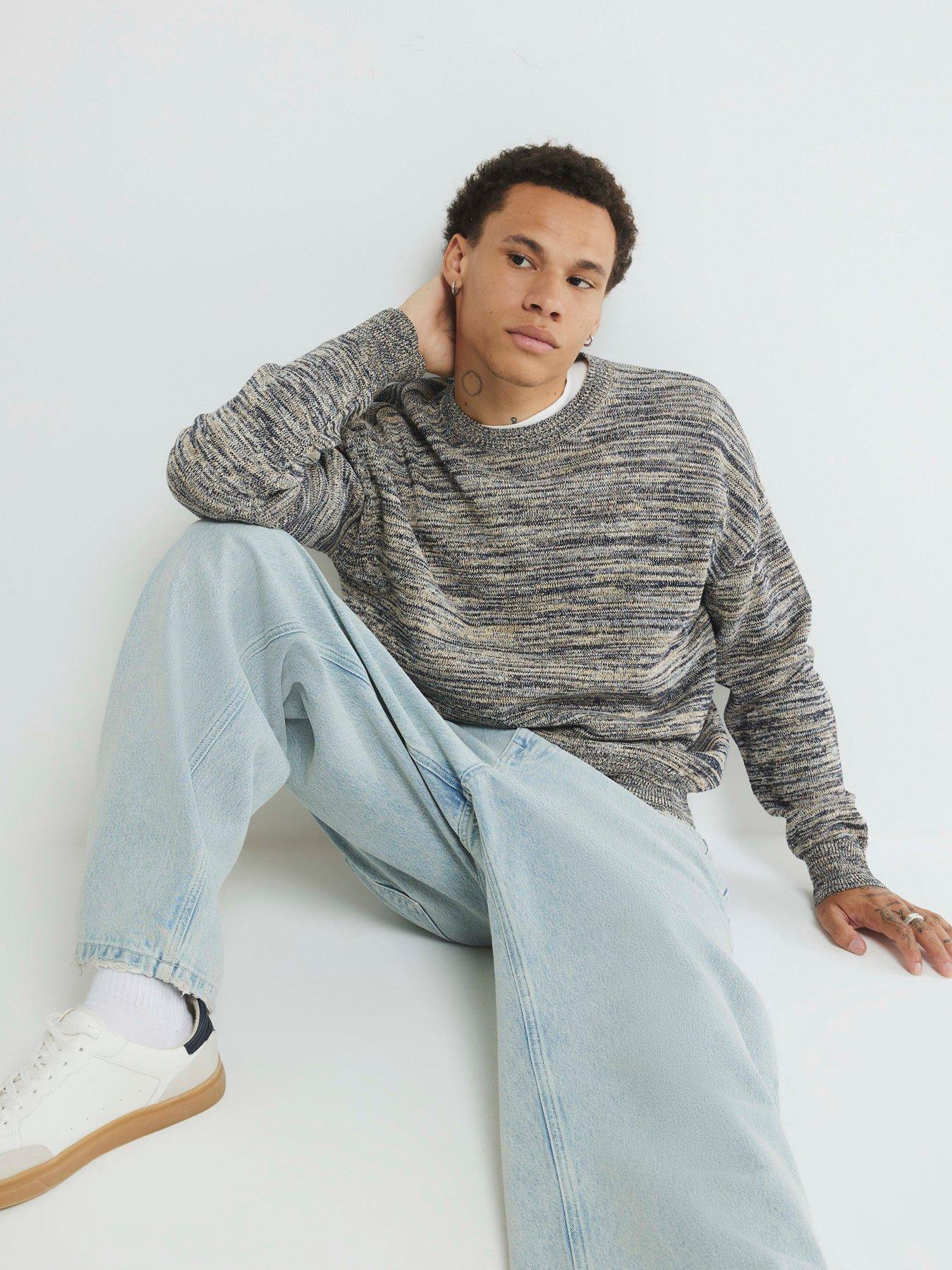 undefined Twist Crew Neck Knitted Jumper - Navy