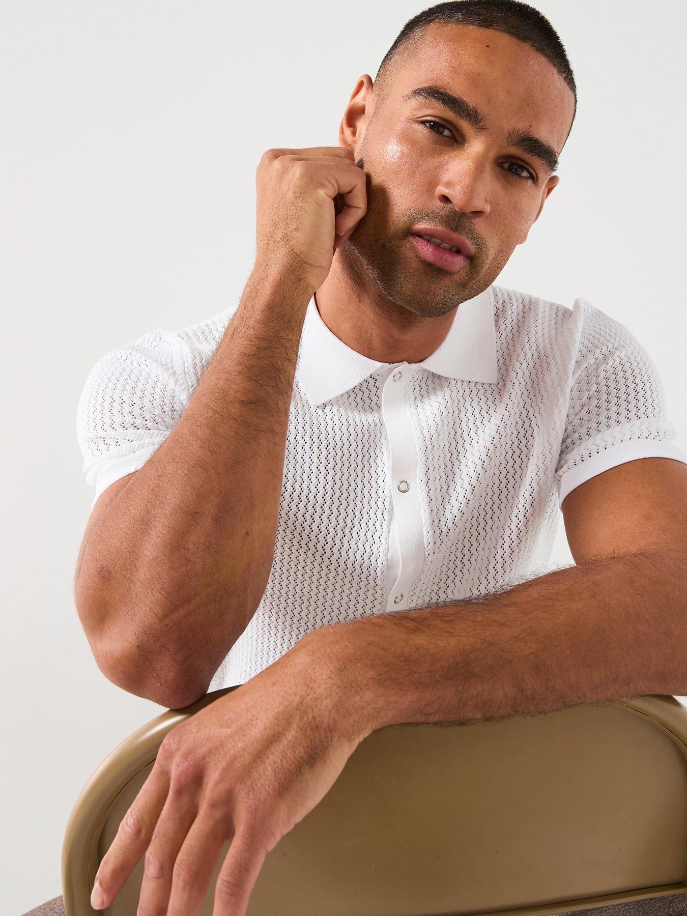 Image 6 of 6 of River Island River Island Short Sleeve Muscle Fit Textured Knit Shirt