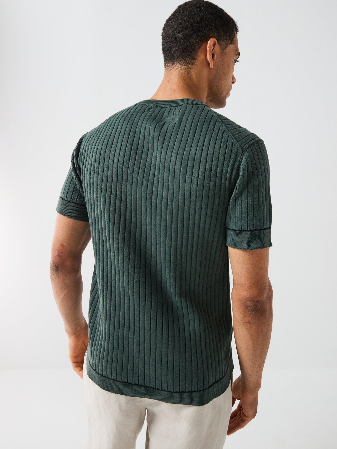 Image 2 of 5 of River Island Rib Knit T-Shirt - Green