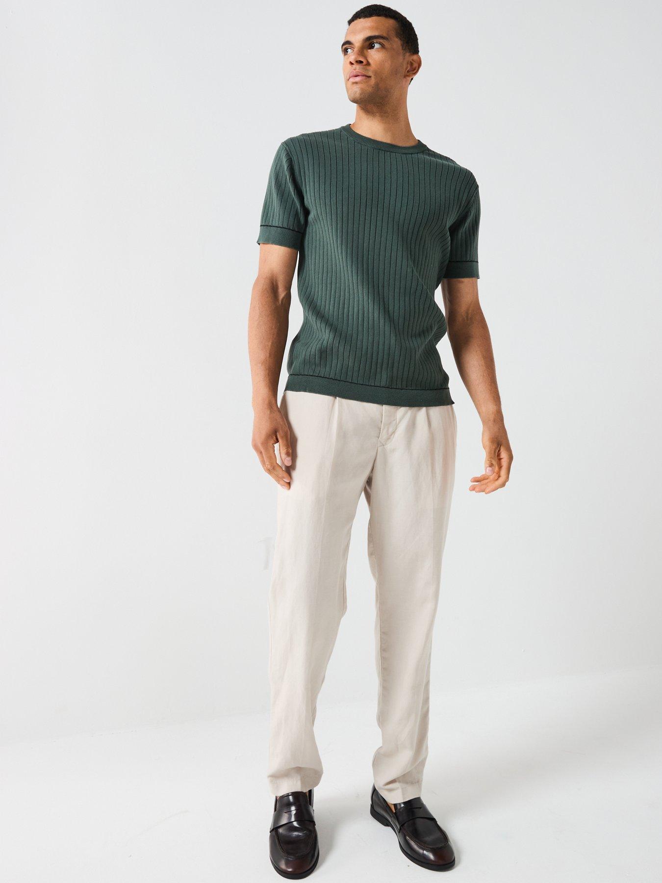 Image 3 of 5 of River Island Rib Knit T-Shirt - Green