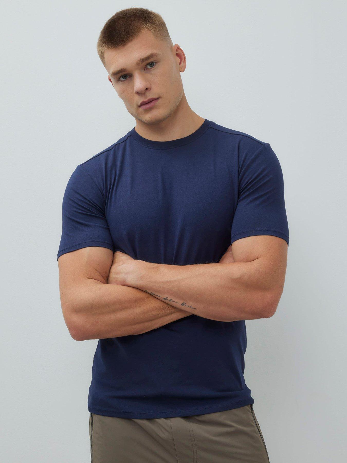 River Island Short Sleeve Muscle Essentials T-Shirt - Navy