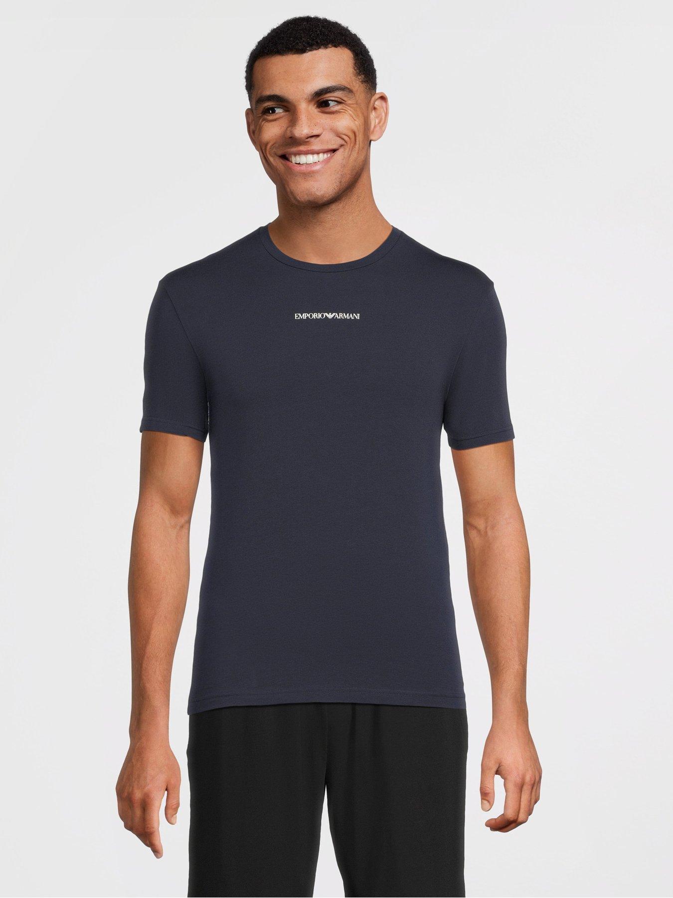  image of emporio-armani-bodywear-2-pack-pipe-detail-t-shirts-navy