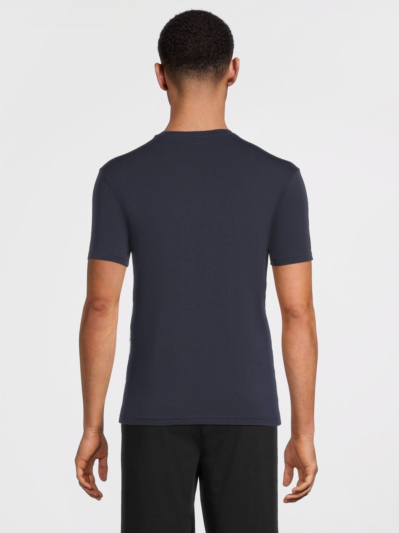  image of emporio-armani-bodywear-2-pack-pipe-detail-t-shirts-navy
