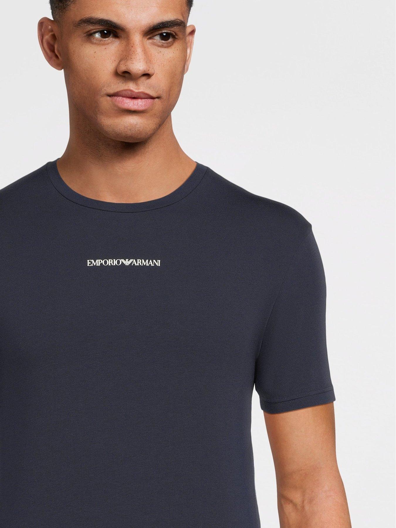  image of emporio-armani-bodywear-2-pack-pipe-detail-t-shirts-navy