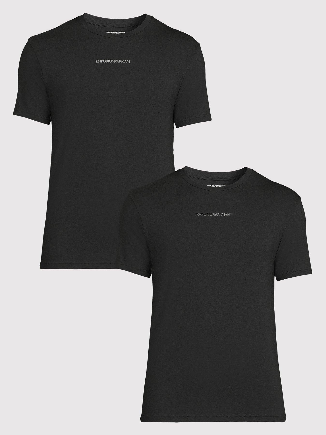 front image of emporio-armani-bodywear-2-pack-pipe-detail-t-shirts-black