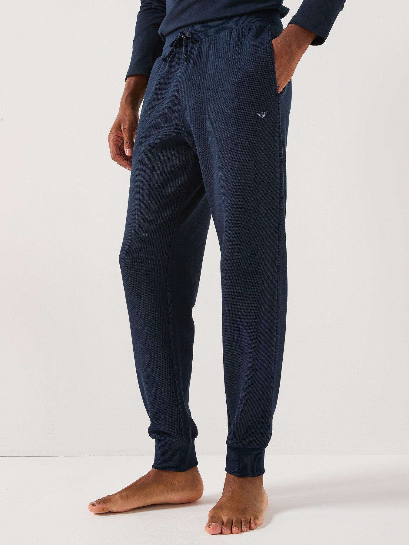 front image of emporio-armani-bodywear-iconic-piquet-cuffed-loungewear-pants-navy