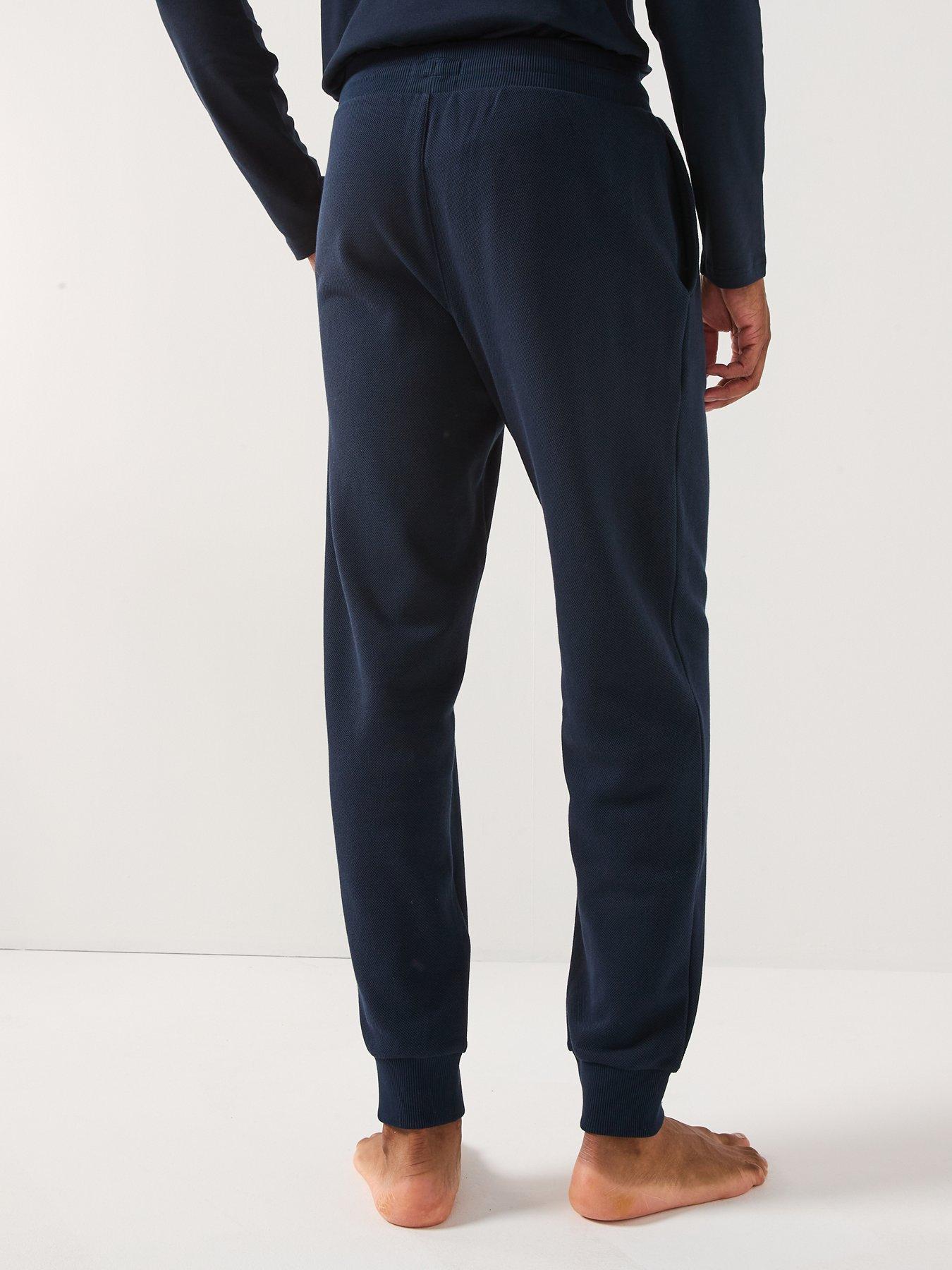 stillFront image of emporio-armani-bodywear-iconic-piquet-cuffed-loungewear-pants-navy