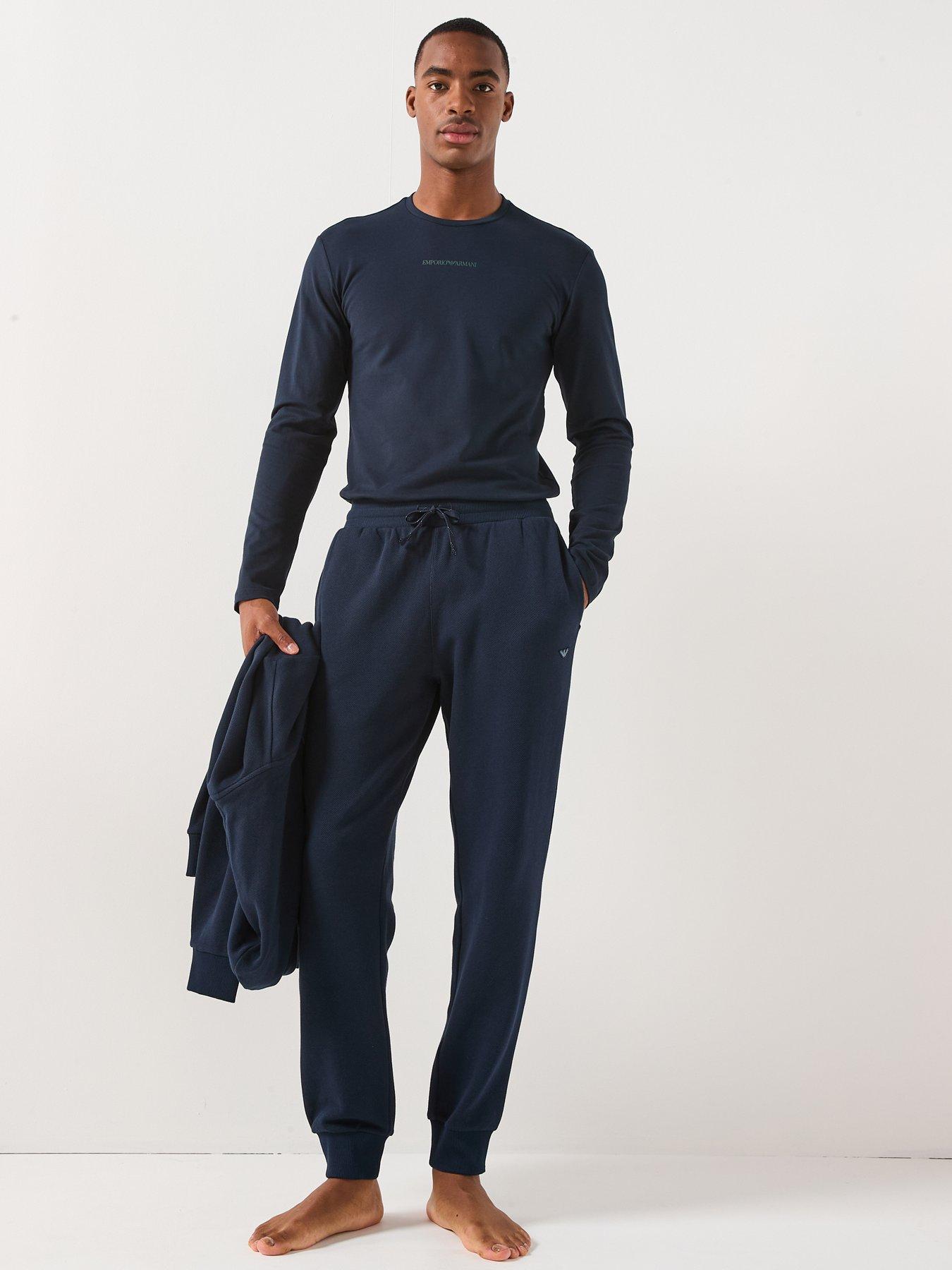  image of emporio-armani-bodywear-iconic-piquet-cuffed-loungewear-pants-navy