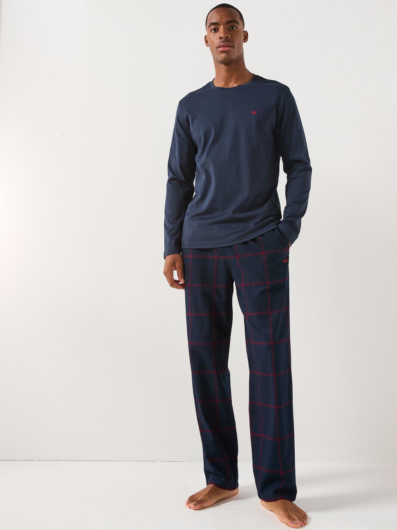 Emporio Armani Bodywear Tartan Flannel Long Pyjama Set - Navy
