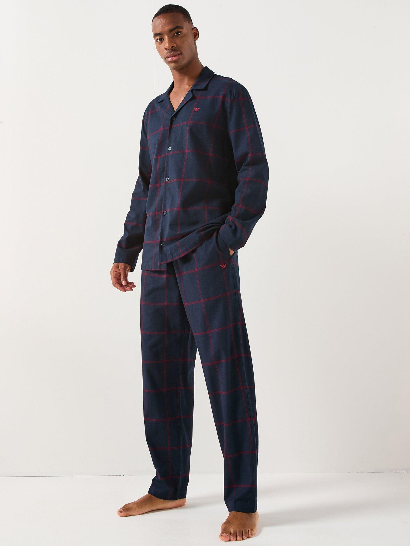 front image of emporio-armani-bodywear-tartan-flannel-woven-pyjama-set-navy