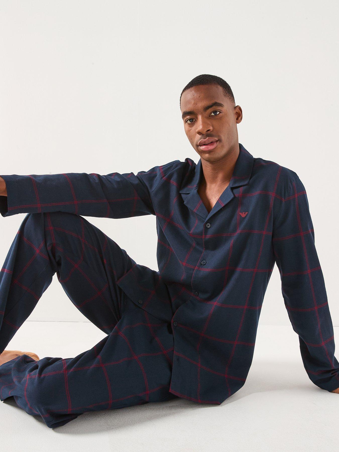  image of emporio-armani-bodywear-tartan-flannel-woven-pyjama-set-navy