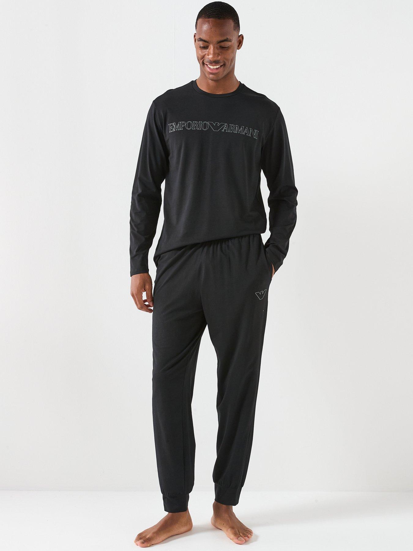  image of emporio-armani-bodywear-megalogo-jersey-pyjama-set-black