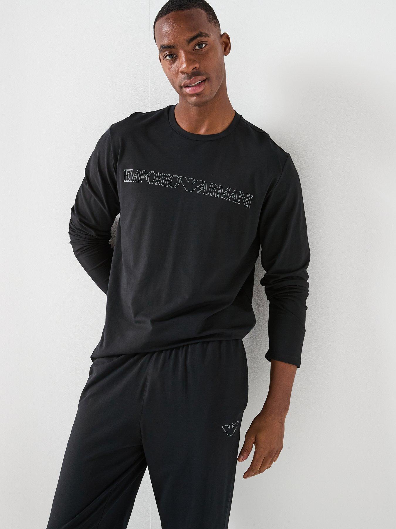  image of emporio-armani-bodywear-megalogo-jersey-pyjama-set-black
