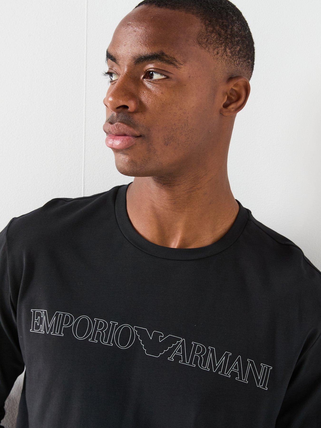  image of emporio-armani-bodywear-megalogo-jersey-pyjama-set-black