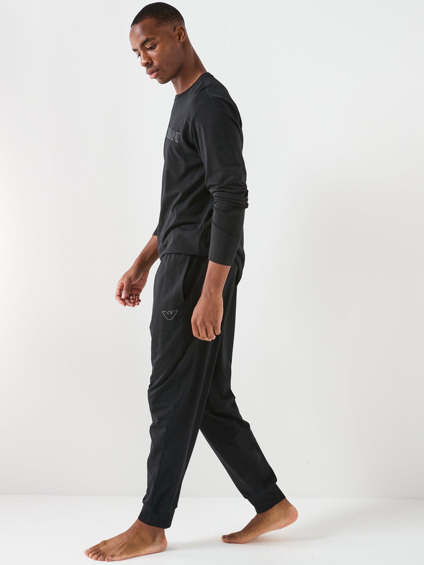  image of emporio-armani-bodywear-megalogo-jersey-pyjama-set-black