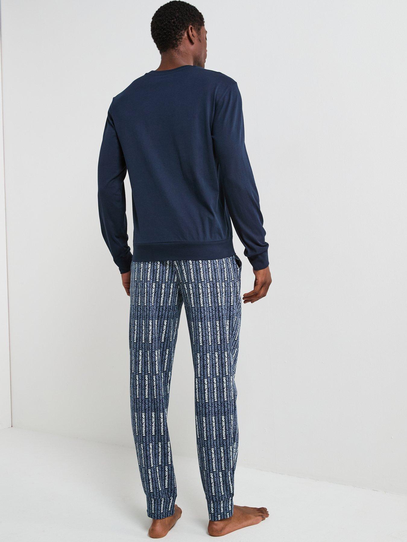 Image 2 of 5 of Emporio Armani Bodywear Print/ Plain Jersey Pyjama Set - Navy