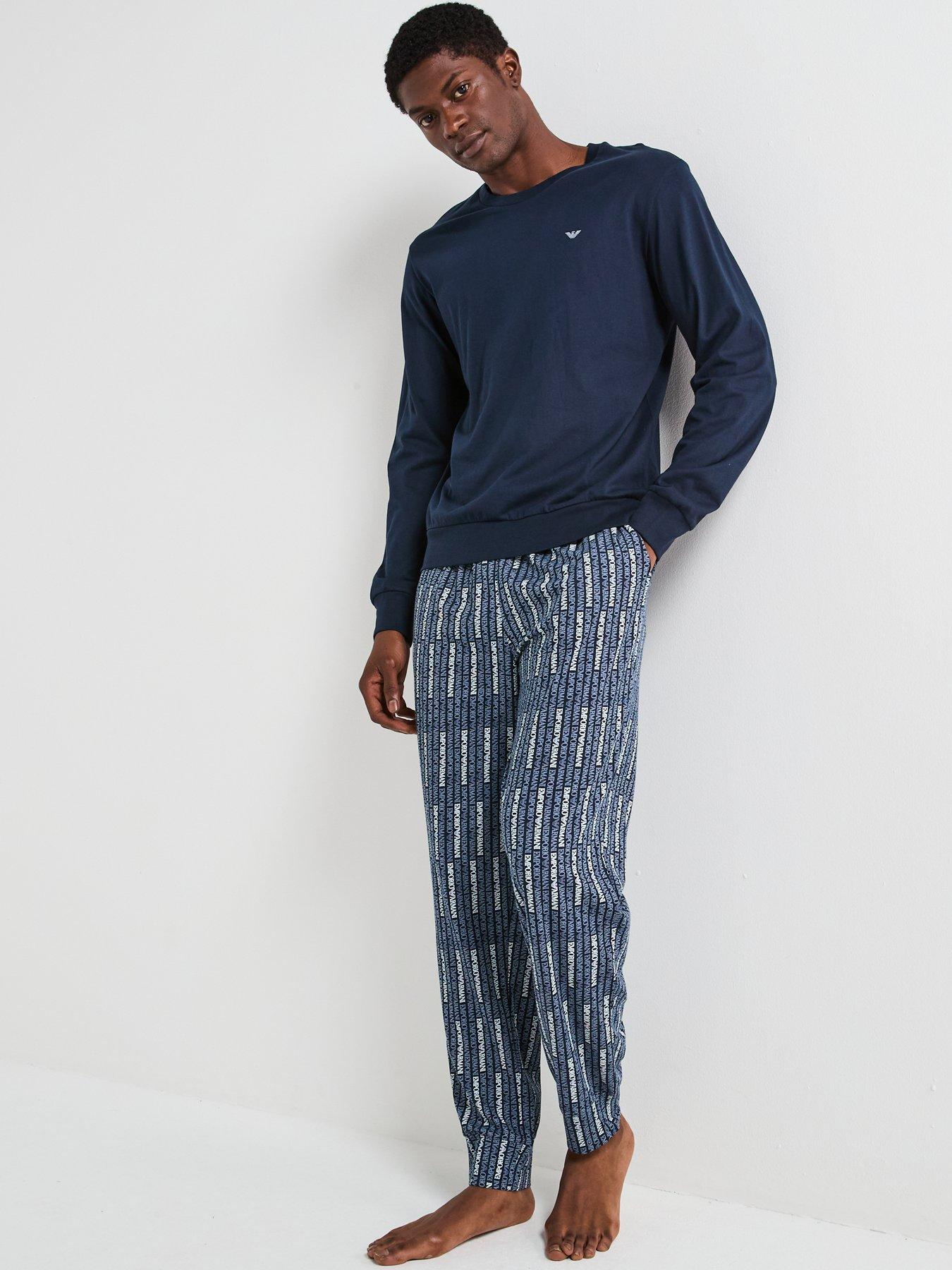 Image 3 of 5 of Emporio Armani Bodywear Print/ Plain Jersey Pyjama Set - Navy