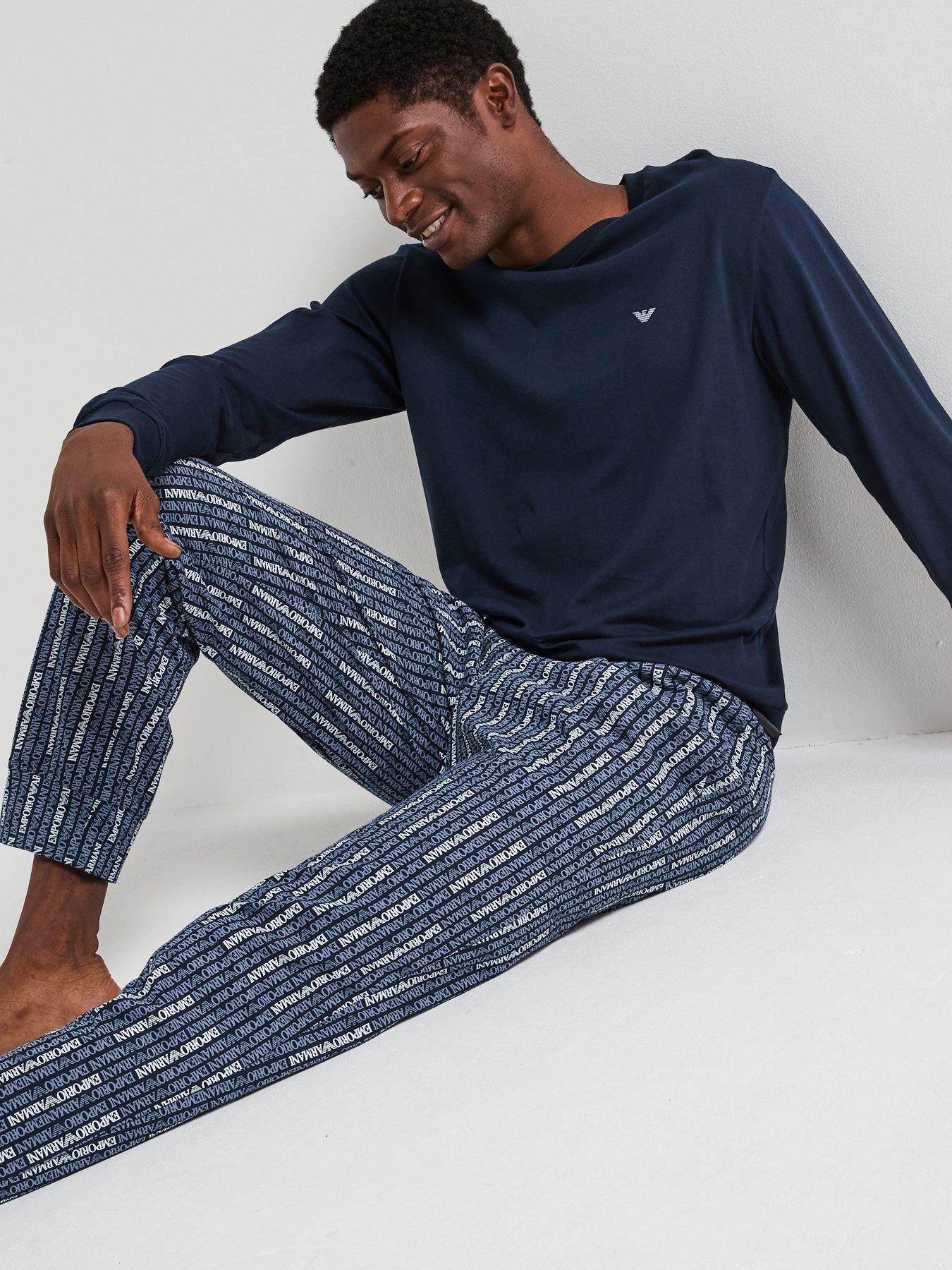 Image 4 of 5 of Emporio Armani Bodywear Print/ Plain Jersey Pyjama Set - Navy