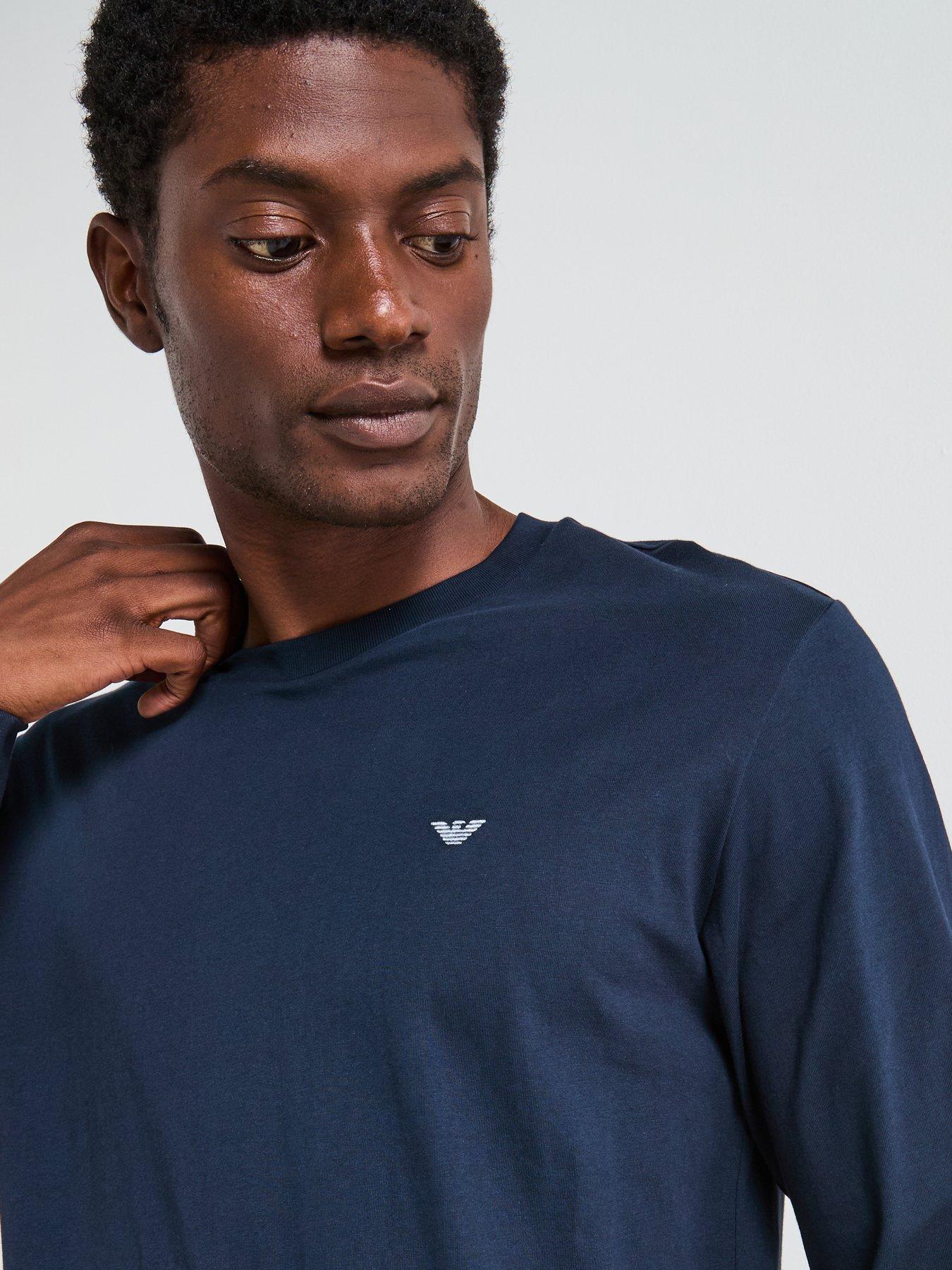 Image 5 of 5 of Emporio Armani Bodywear Print/ Plain Jersey Pyjama Set - Navy