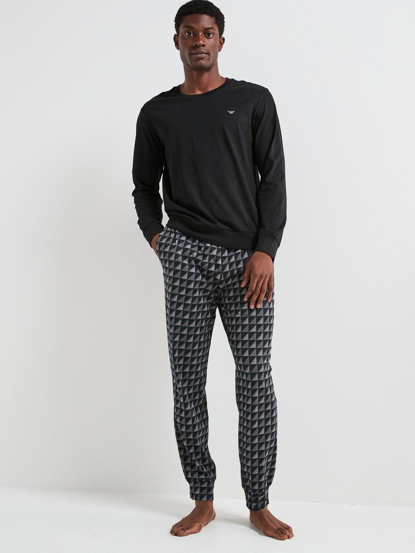 undefined Print/ Plain Jersey Pyjama Set - Black