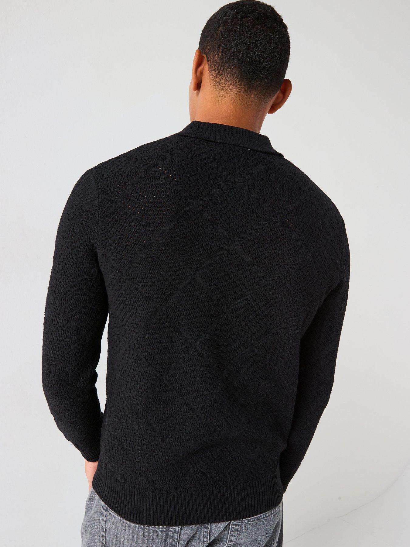Image 2 of 5 of ONLY & SONS Map Long Sleeve Chevron Knitted Polo - Black