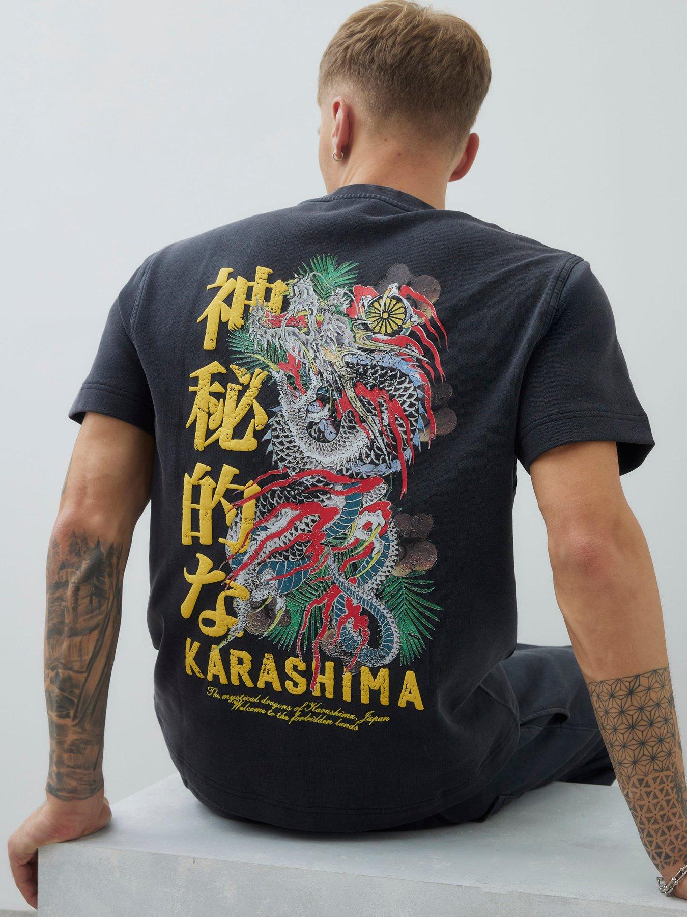 River Island Short Sleeve Regular Fit Loopback Japan T-Shirt - Black