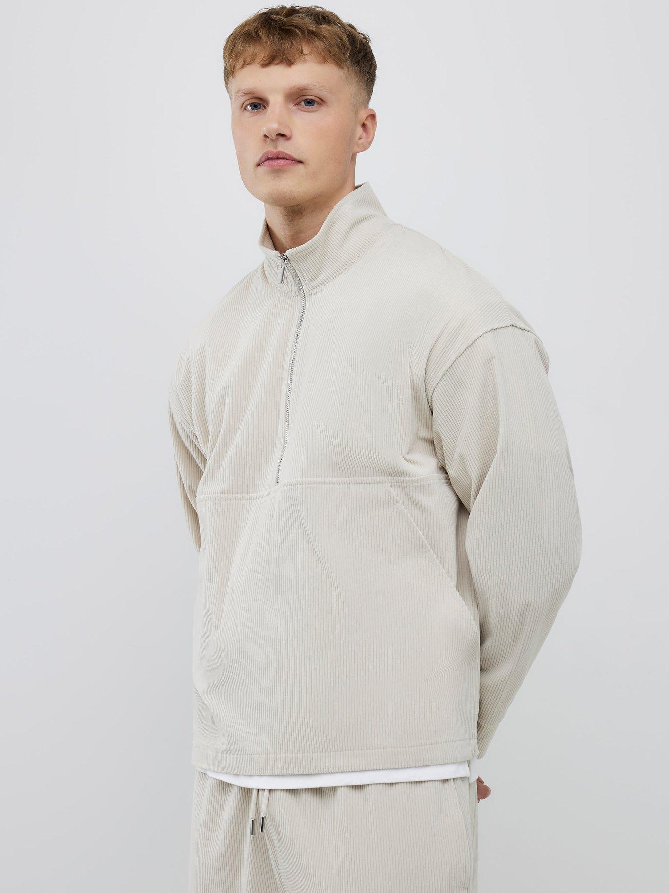River Island Long Sleeve Cord Funnel Neck Sweatshirt - Beige