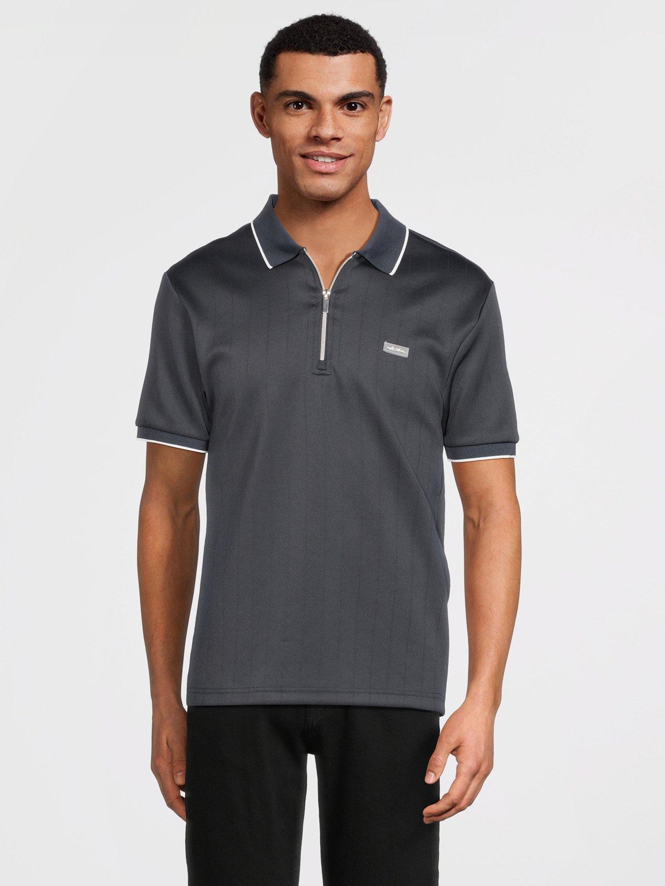 river-island-zip-through-tipped-polo-shirt-navy