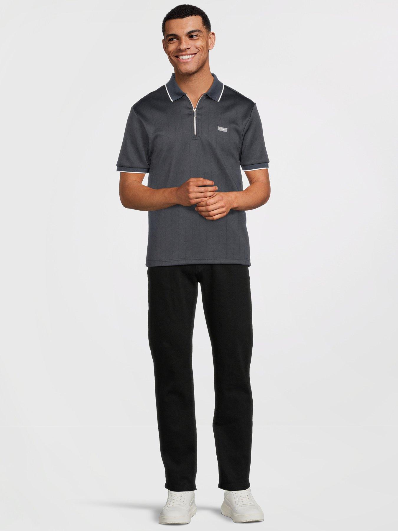 Image 3 of 6 of River Island Zip Through Tipped Polo Shirt - Navy