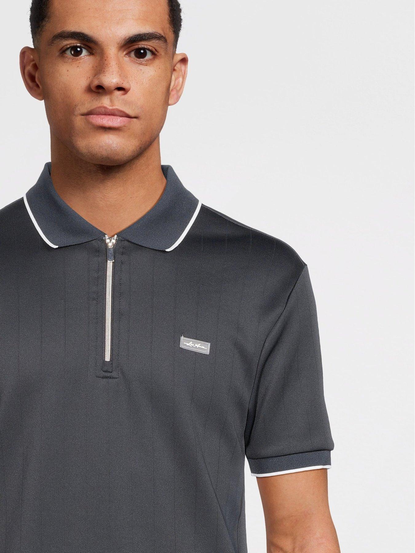 Image 4 of 6 of River Island Zip Through Tipped Polo Shirt - Navy