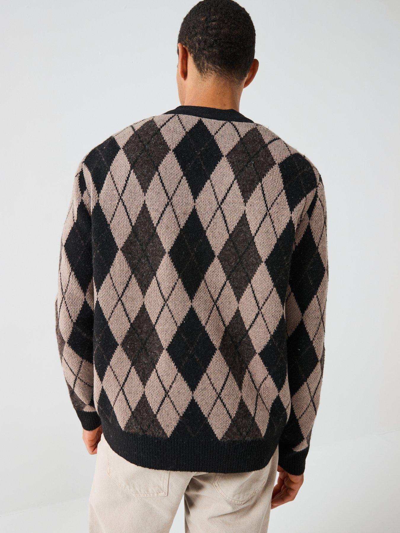 stillFront image of only-sons-allan-argyle-knitted-cardigan-black
