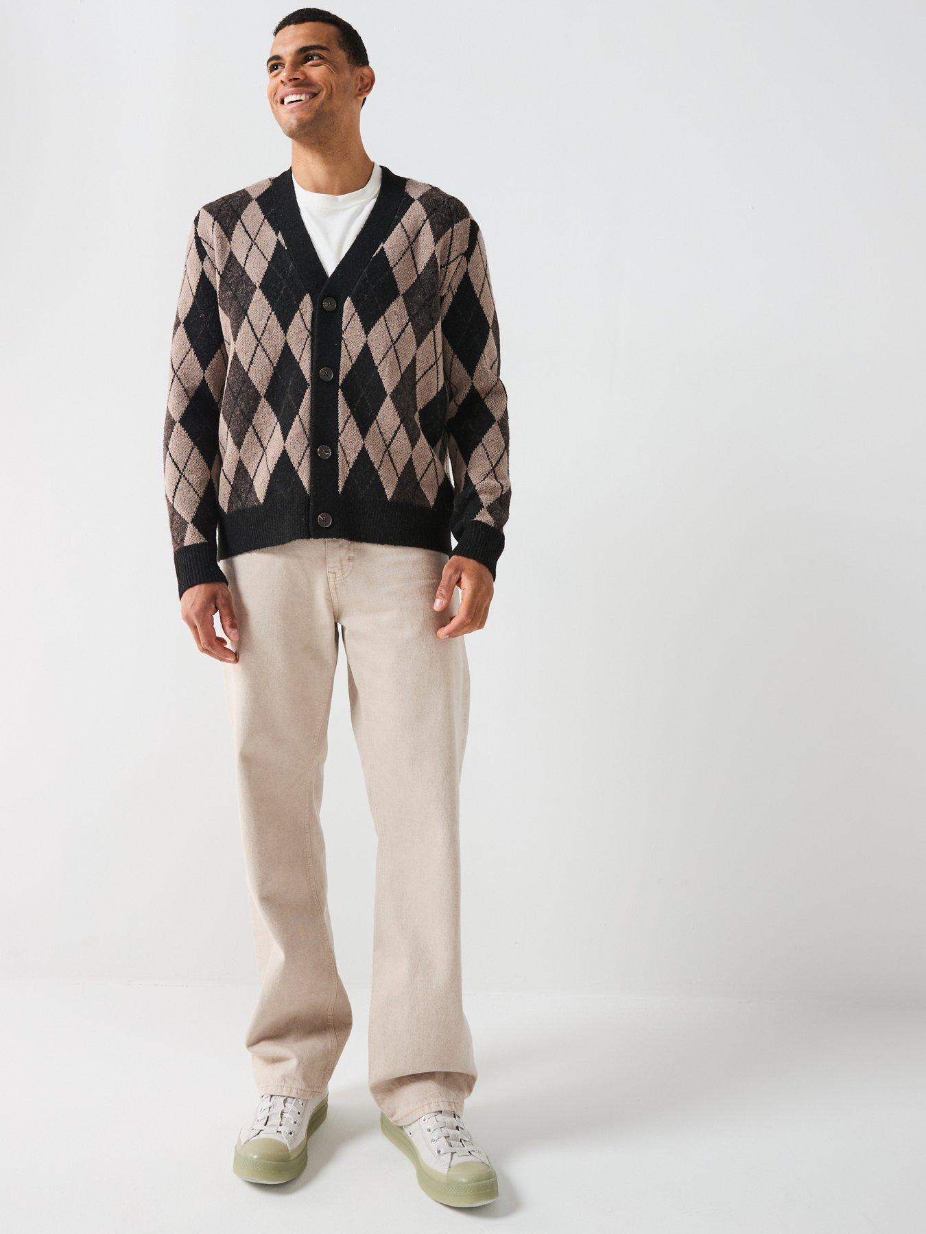  image of only-sons-allan-argyle-knitted-cardigan-black