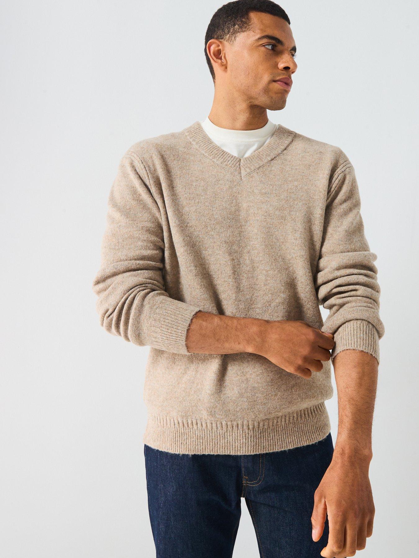 only-sons-brushed-v-neck-knitted-jumper-beige