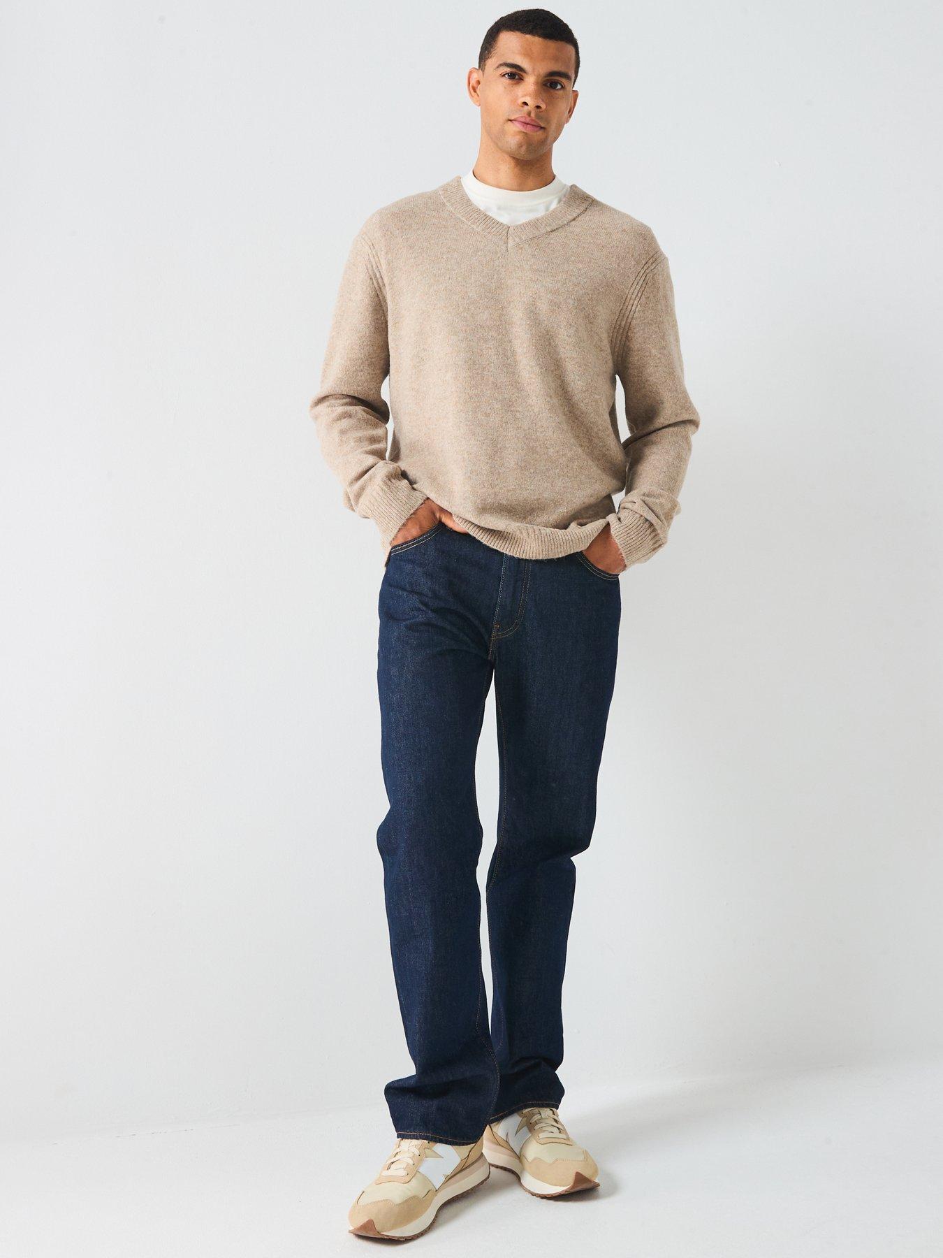  image of only-sons-brushed-v-neck-knitted-jumper-beige