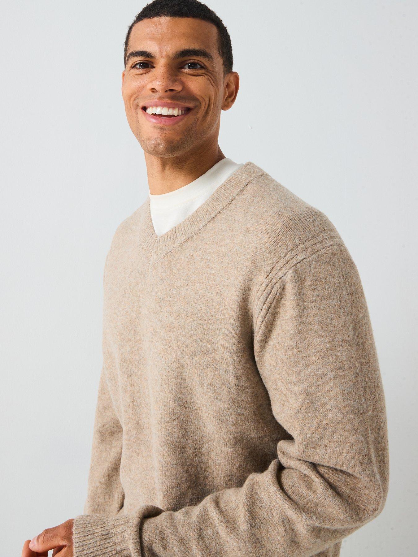  image of only-sons-brushed-v-neck-knitted-jumper-beige