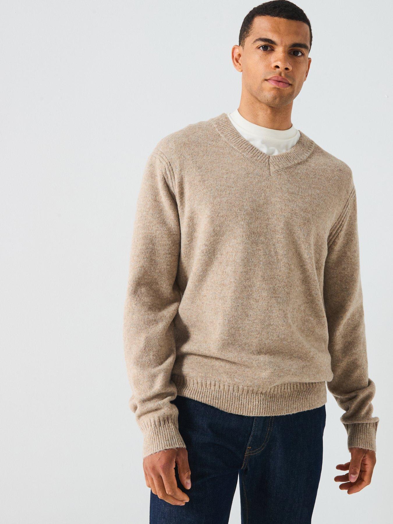  image of only-sons-brushed-v-neck-knitted-jumper-beige