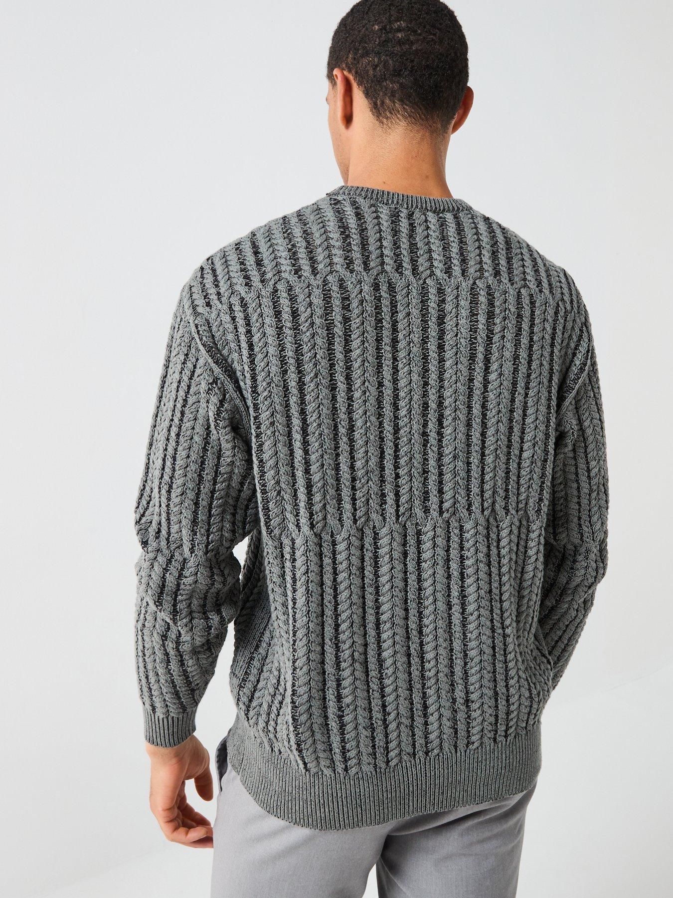  image of only-sons-relaxed-fit-cable-crew-neck-knitted-jumper-dark-grey