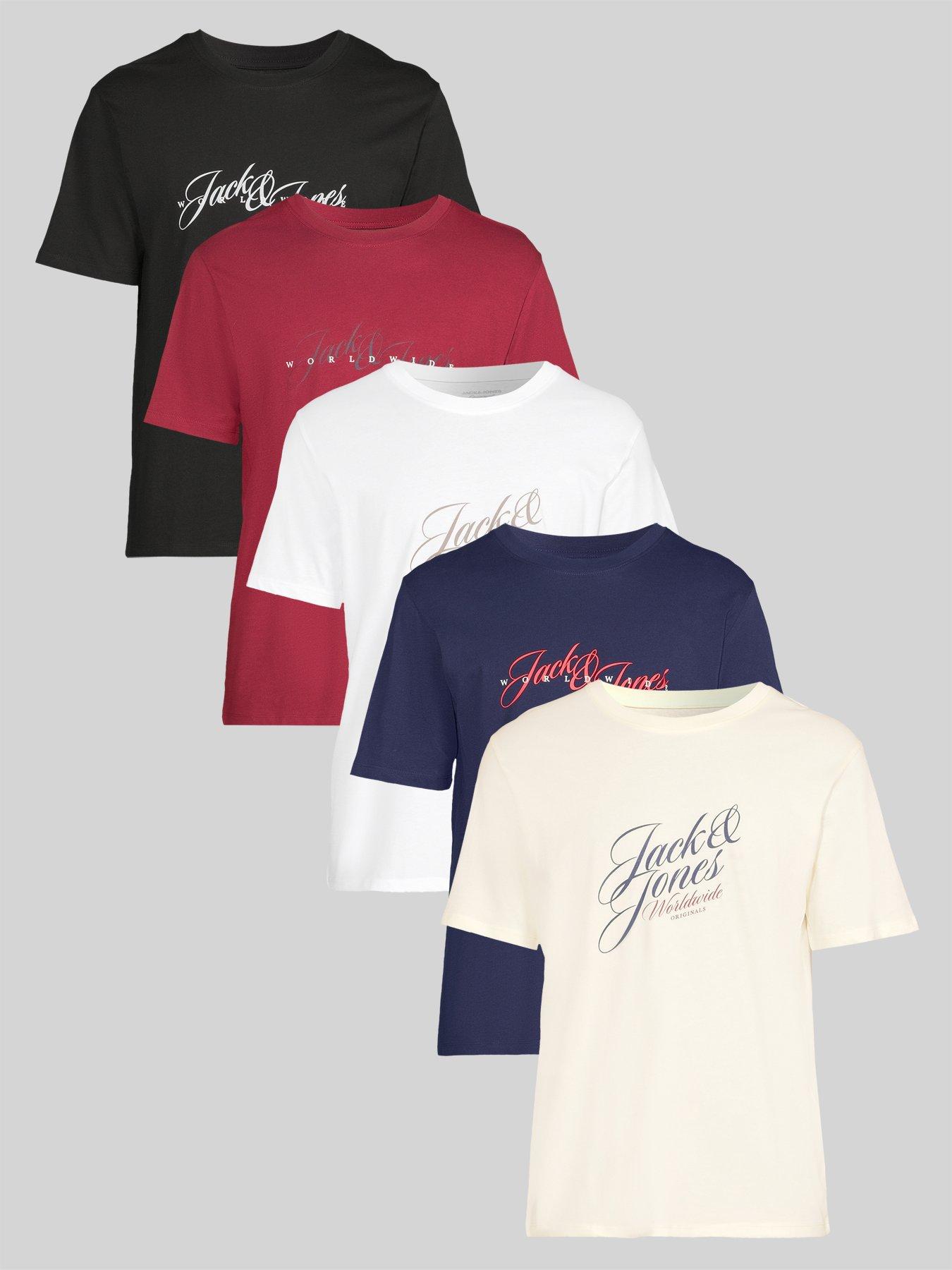 front image of jack-jones-5-pack-short-sleeve-crew-neck-t-shirts-multi