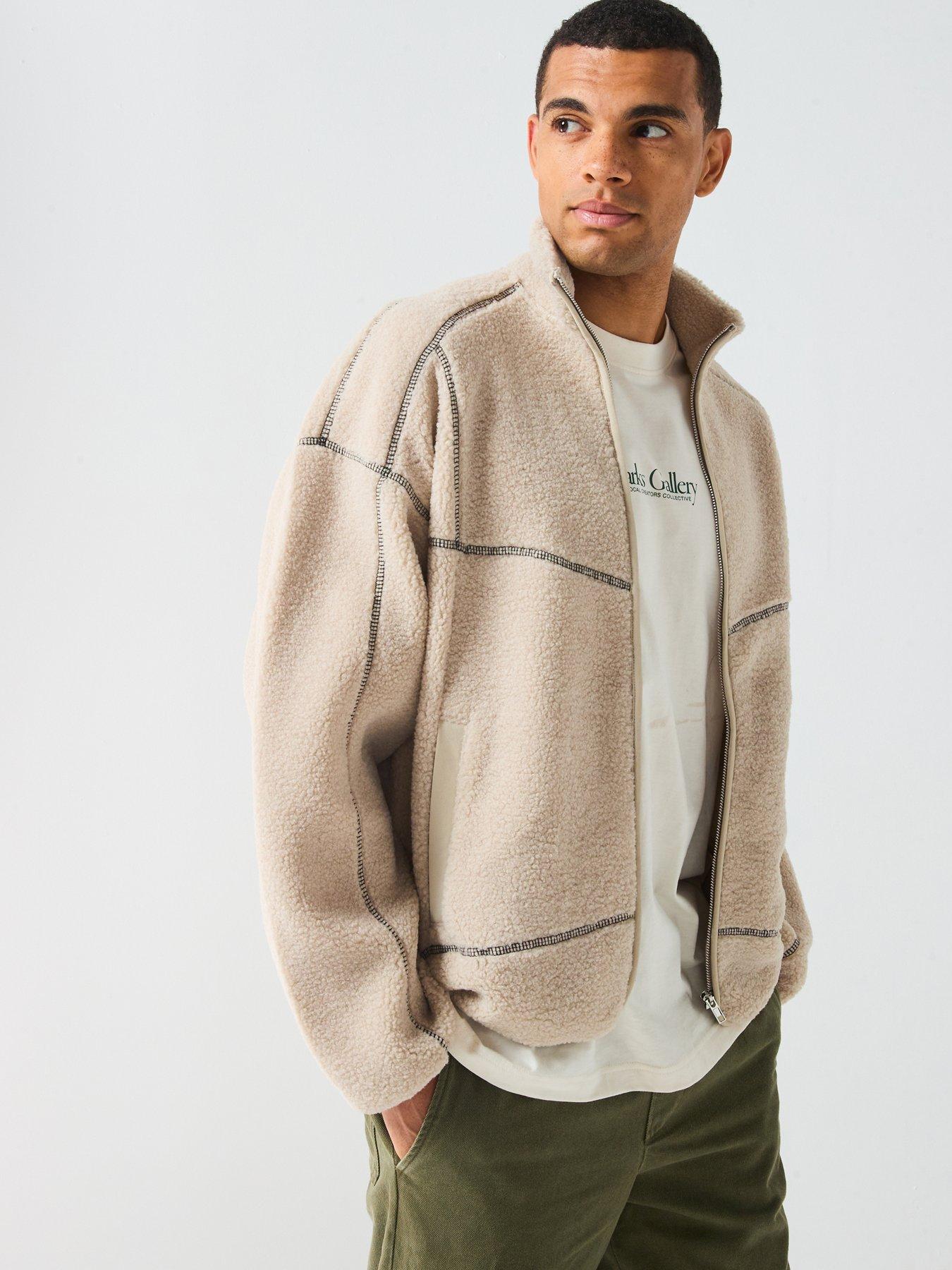 only-sons-fleece-long-sleeve-full-zip-jacket-beige