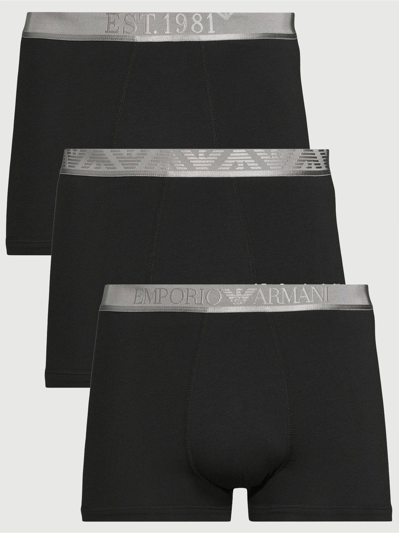 Emporio Armani Bodywear 3 Pack Shiny Logo Waistband Trunks - Black